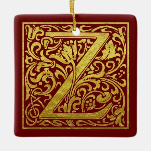 Letter Z First Letter Faux Gold Red Keramisch Ornament (Voorkant)