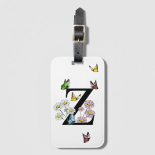 Letter Z Floral Butterfly Monogram Initiaal Bagagelabel
