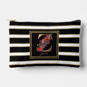 Letter Z Floral Monogram Zwart Wit Goud Strepen Etui (Voorkant)