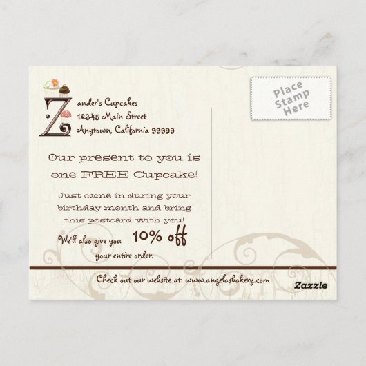 Letter Z Gelukkige Verjaardag Cupcake Zakelijke an Briefkaart (Achterkant)