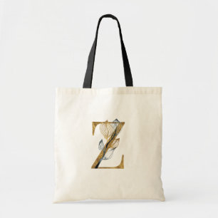 *~* Letter Z Gold Monogram Initiaal zwarte bladere Tote Bag