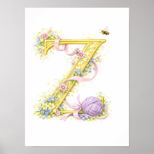 Letter Z Gold Spring Nature Monogram Purple Kids Poster (Voorkant)