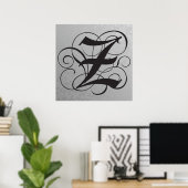 Letter Z, Gothic Monogram Black Poster (Thuiskantoor)