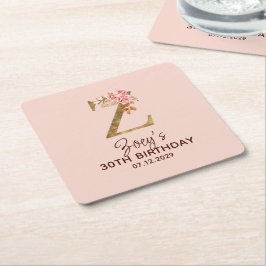 Letter Z Gouden Monogram Blush Roze Rozen Kartonnen Onderzetters