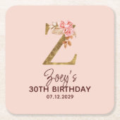 Letter Z Gouden Monogram Blush Roze Rozen Kartonnen Onderzetters (Voorkant)