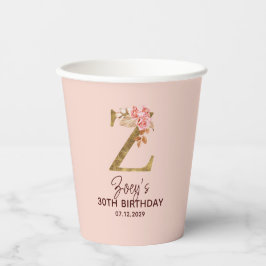 Letter Z Gouden Monogram Roze Rozen Papieren Bekers