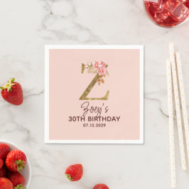 Letter Z Gouden Monogram Roze Rozen Servet