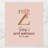 Letter Z Gouden Monogram Roze Rozen Wijn Etiket (Enkel label)