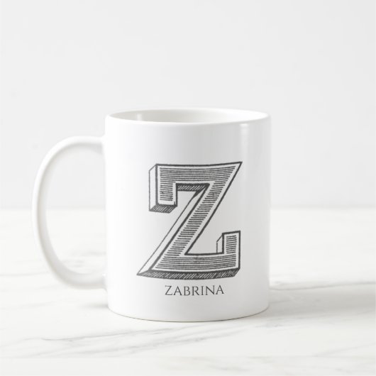 Letter Z Grijs Monogram Moderne naam Koffiemok (Links)