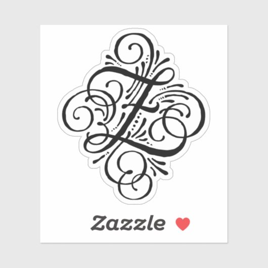 Letter Z Initiaal Elegant Flourish Monogram Sticker (Vel)