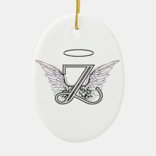Letter Z Initiaal Monogram met Angel Wings & Halo Keramisch Ornament (Voorkant)