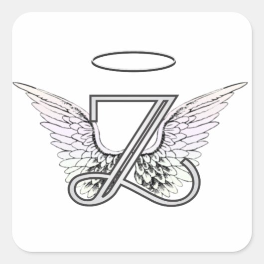 Letter Z Initiaal Monogram met Angel Wings & Halo Vierkante Sticker (Voorkant)