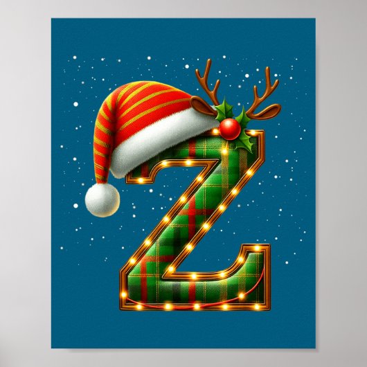 Letter Z Kerstmis Geruite Kerstman Hoed Monogram I Poster (Voorkant)