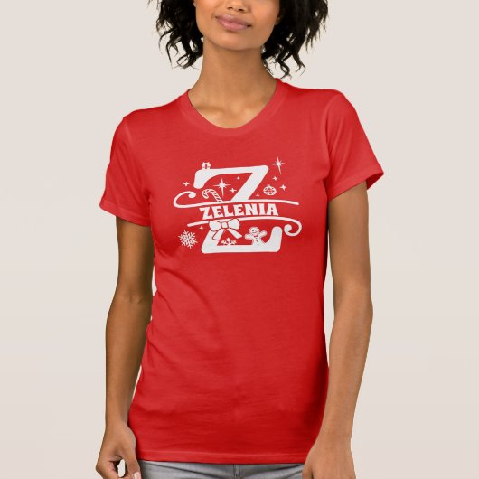 Letter Z Kerstmonogram Initiaal Naam Rood T-shirt (Voorkant)