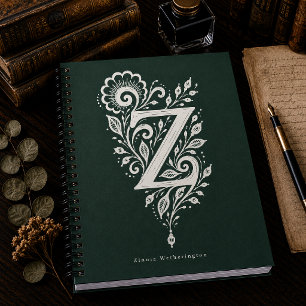 Letter Z Linocut Botanische Monogram Notitieboek