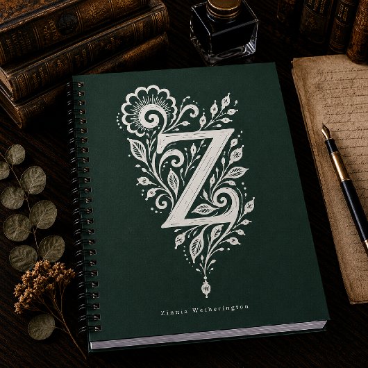 Letter Z Linocut Botanische Monogram Notitieboek