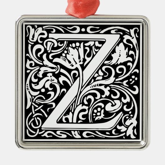 Letter Z Medieval Monogram Initiaal Metalen Ornament (Voorkant)