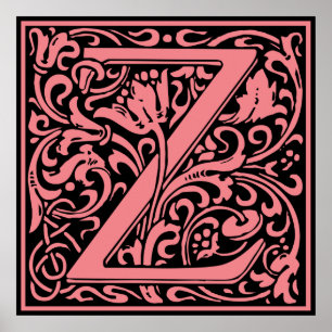 Letter Z Medieval Monogram  Initiaal Poster