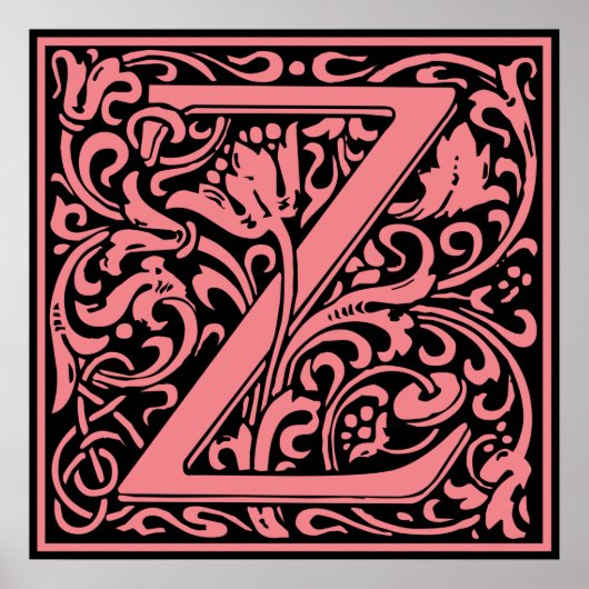 Letter Z Medieval Monogram Initiaal Poster (Voorkant)