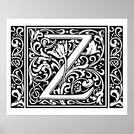 Letter Z Medieval Monogram Initiaal Poster (Voorkant)