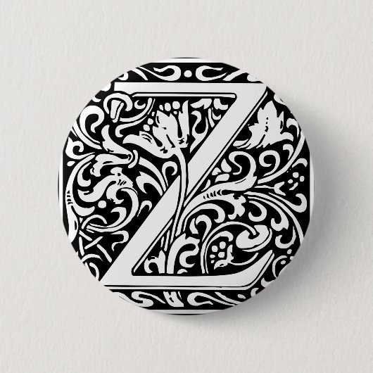 Letter Z Medieval Monogram  Initiaal Ronde Button 5,7 Cm (Voorkant)