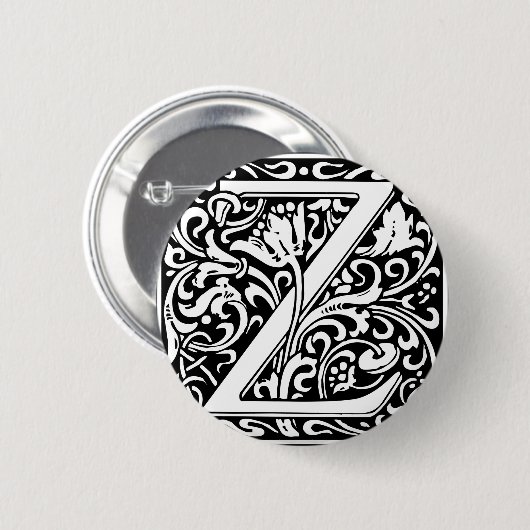 Letter Z Medieval Monogram  Initiaal Ronde Button 5,7 Cm (Voorkant /achterkant)