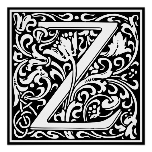 Letter Z Middeleeuwse Monogram Art Nouveau Poster (Voorkant)
