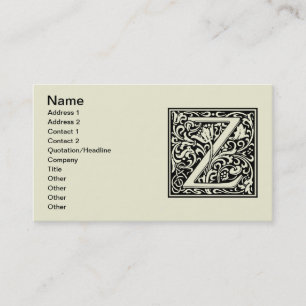 Letter Z Middeleeuwse Monogram Art Nouveau Visitekaartje