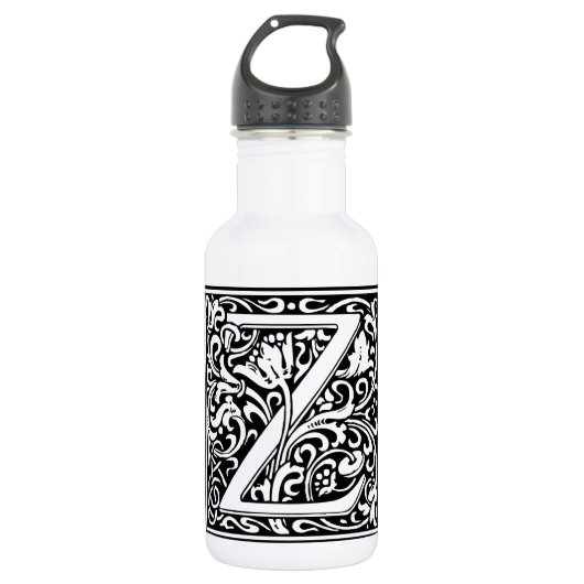 Letter Z Middeleeuwse Monogram Art Nouveau Waterfles (Voorkant)