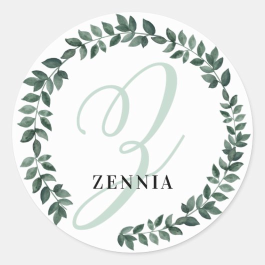 Letter Z Monogram Aangepaste Naam Minimalistische Ronde Sticker (Voorkant)