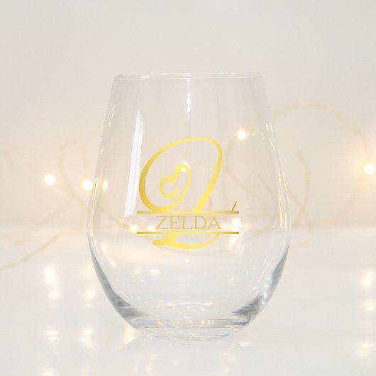 Letter Z Monogram Bruidsmeisje Gift, Modern Elegan Wijnglas Zonder Voet