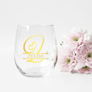 Letter Z Monogram Bruidsmeisje Gift, Modern Elegan Wijnglas Zonder Voet