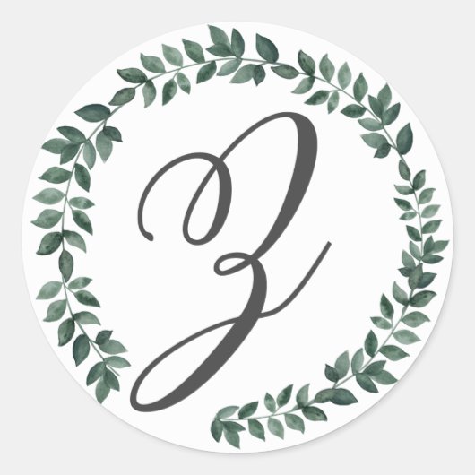 Letter Z Monogram Minimalistische Botanische Blad  Ronde Sticker (Voorkant)