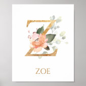 Letter Z Monogram Roze Peach roos Nursery Poster (Voorkant)