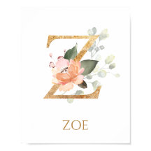 Letter Z Monogram Roze Peach roos Nursery Poster