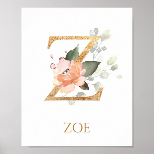 Letter Z Monogram Roze Peach roos Nursery Poster (Voorkant)
