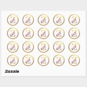 Letter Z Monogram Roze Rozen Bloemen & Elegant Gou Ronde Sticker (Vel)