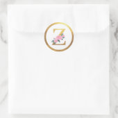 Letter Z Monogram Roze Rozen Bloemen & Elegant Gou Ronde Sticker (Tas)