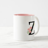 Letter Z Monogram Waterverf bloemen roze geel Tweekleurige Koffiemok (Voorkant rechts)