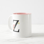 Letter Z Monogram Waterverf bloemen roze geel Tweekleurige Koffiemok (Voorkant links)