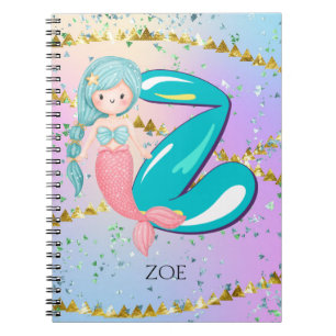 Letter Z Monogram Waterverf Cute Mermaid Nursery Notitieboek