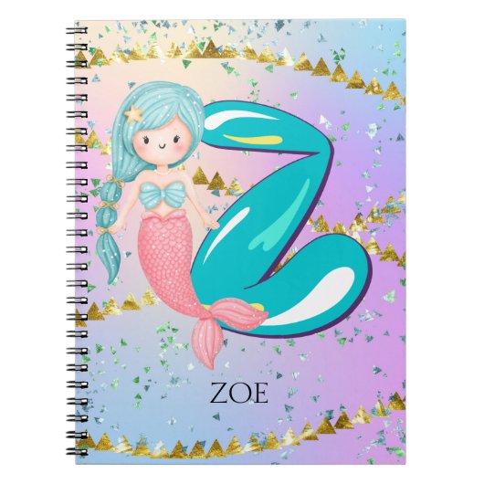 Letter Z Monogram Waterverf Cute Mermaid Nursery Notitieboek (Voorkant)