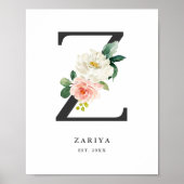 Letter Z Monogram Waterverf Peach Florals Nursery Poster (Voorkant)