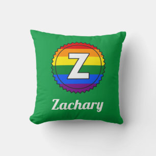 Letter Z & Name Gay Pride Rainbow Monogram - Groen Kussen