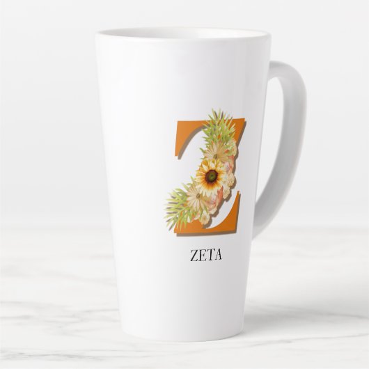 Letter Z Sunflower Floral Monogram met naam Latte Mok (Rechterhoek)
