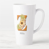 Letter Z Sunflower Floral Monogram met naam Latte Mok (Rechts)