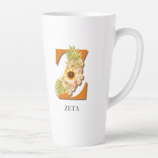 Letter Z Sunflower Floral Monogram met naam Latte Mok (Rechts)