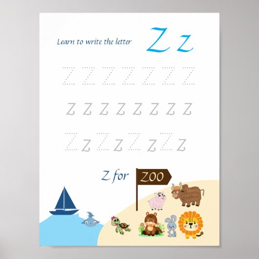 Letter Z Volgen Poster voor Kinderen (Voorkant)