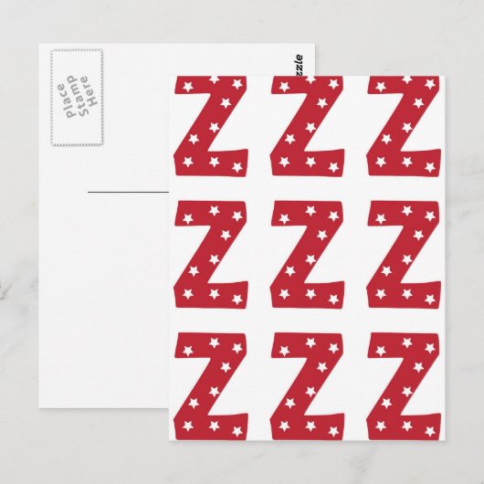 Letter Z - Witte sterren op donkerrood Briefkaart (Voorkant / Achterkant)