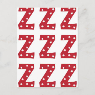Letter Z - Witte sterren op donkerrood Briefkaart